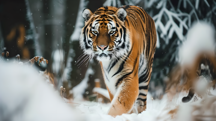野生老虎冬季捕猎版权图片下载