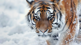 野生老虎雪地中行走图片