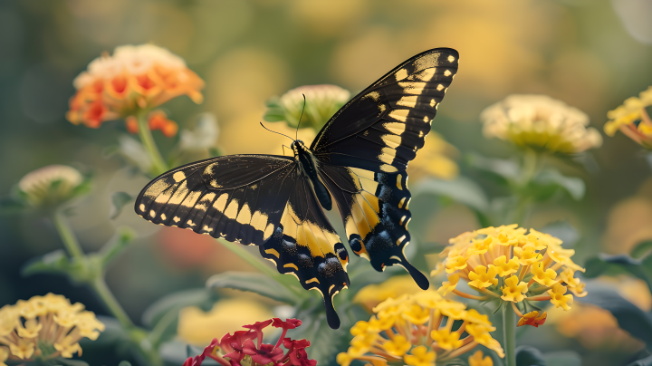 漂亮蝴蝶在花丛中版权图片下载