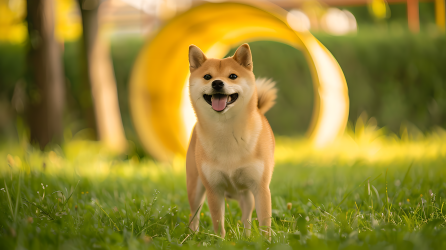 柴犬草地玩耍图片