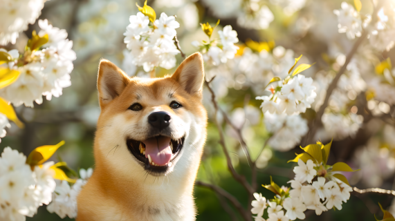 樱花时节的柴犬图片