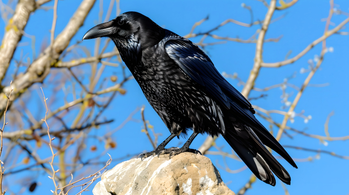 乌鸦站在石头上图片