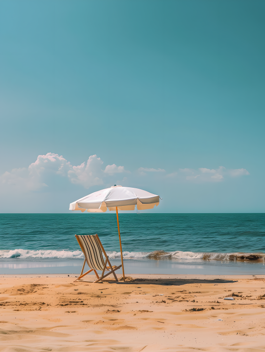 海边旅游沙滩遮阳伞远景版权图片下载