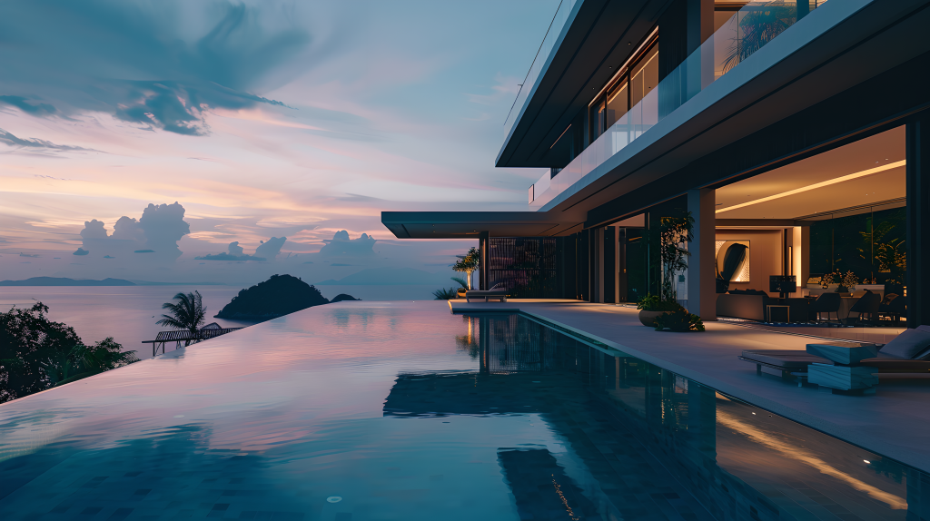 海边民宿唯美夕阳版权图片下载