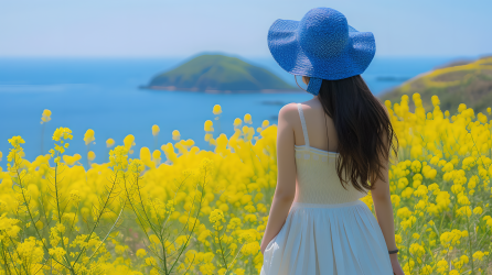 海边旅游美女背影图片