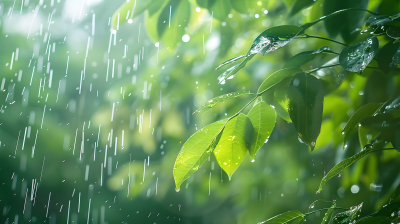 下雨天树叶图片