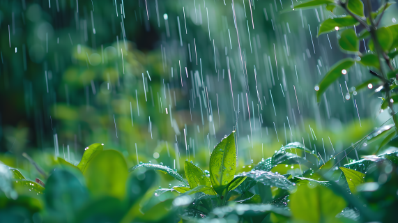 下雨树叶景色图片