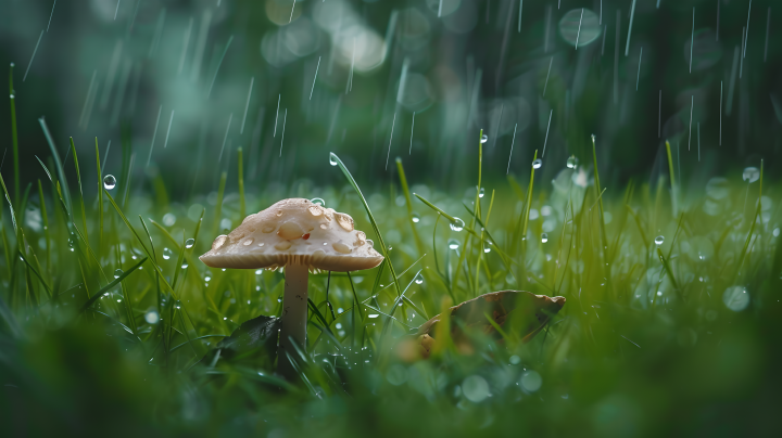 下雨蘑菇生长版权图片下载