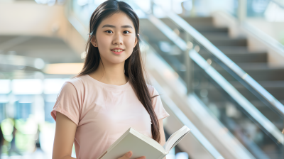 楼梯旁的大学生图片