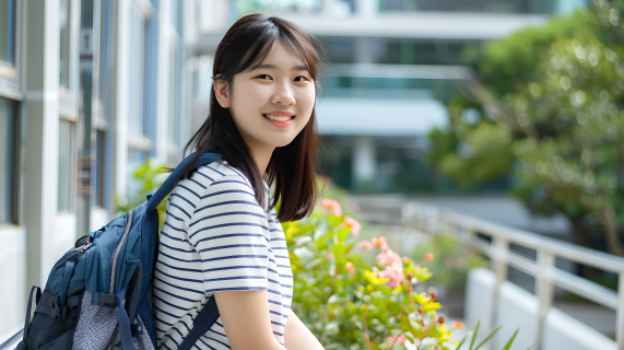 教学楼前的大学生图片