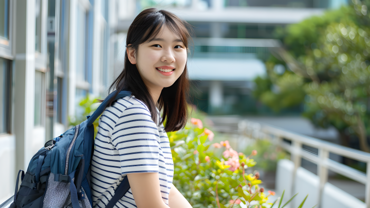 教学楼前的大学生版权图片下载