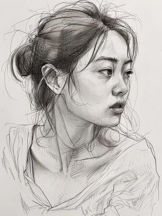 女生素描图片