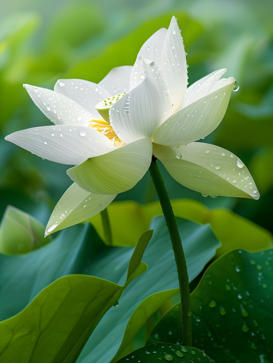 雨中白色莲花版权图片下载