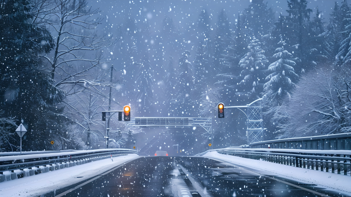 大雪中的公路版权图片下载