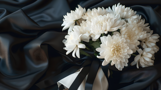 白菊花黑色丝绸图片