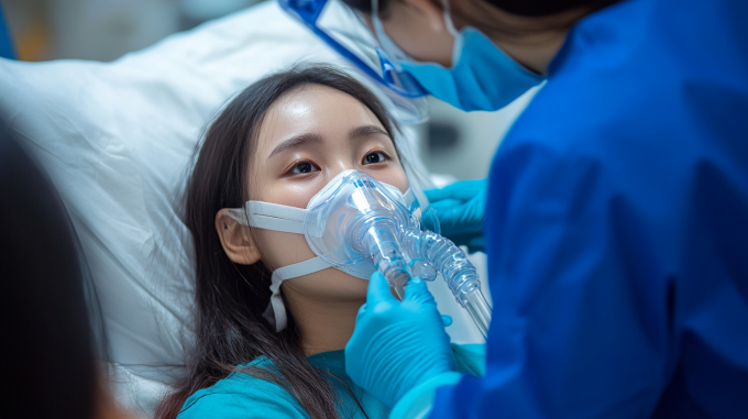 呼吸科病床上的患者图片