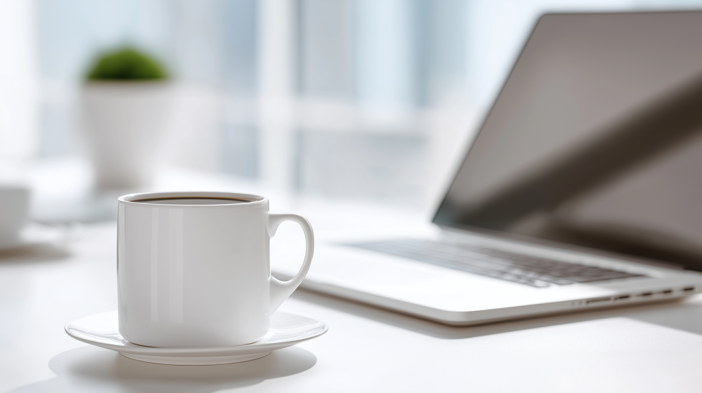 白色咖啡杯办公场景版权图片下载