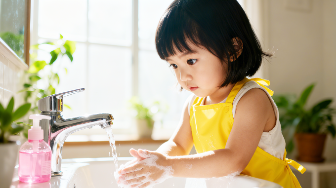 儿童认真洗手高清图