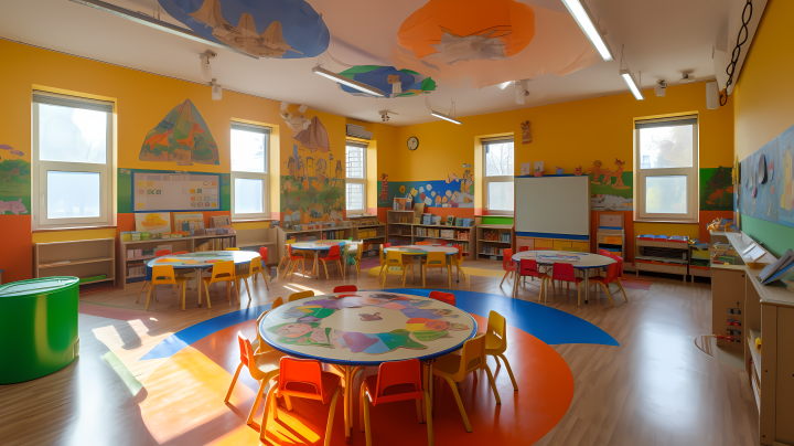 黄色温馨幼儿园互动教室版权图片下载
