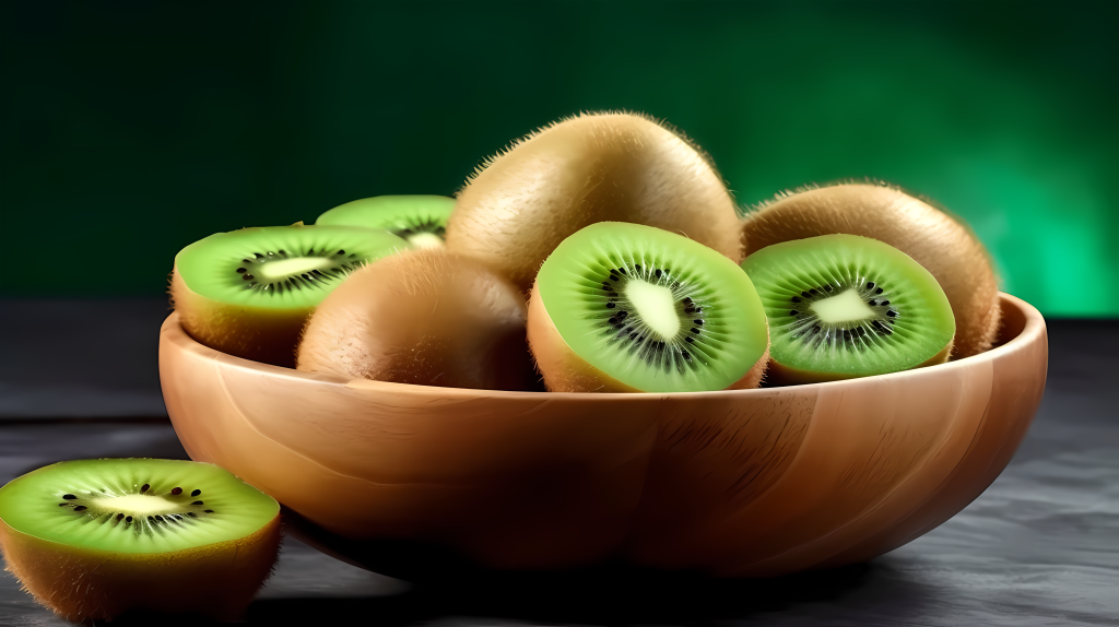 木碗里的翠绿奇异果摄影图