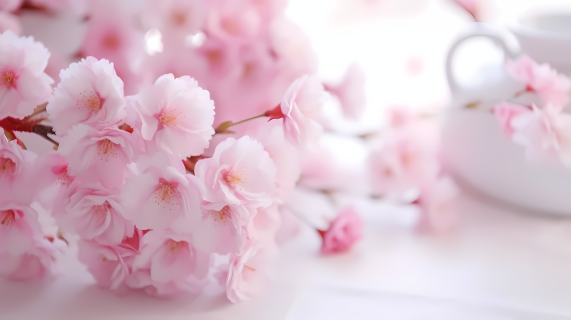樱花仙境白桌粉樱花摄影图