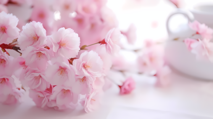 樱花仙境白桌粉樱花摄影图版权图片下载