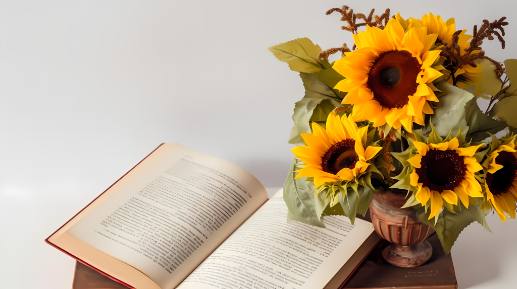 书籍向日葵摄影图版权图片下载