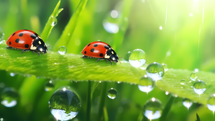 自然场景绿草间的瓢虫梦境摄影图版权图片下载
