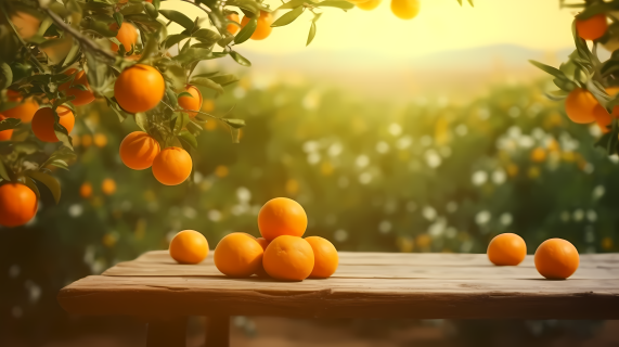 橙黄色的橘树日出摄影图