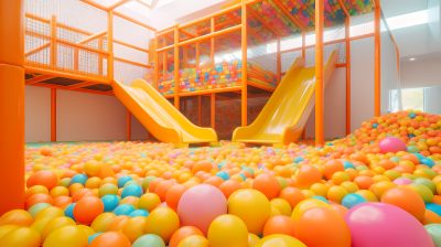 球堆乐园鲜艳多彩的滑梯与球堆摄影图片
