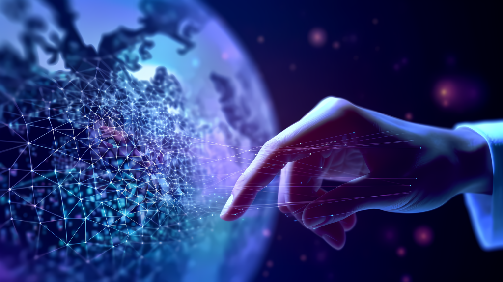 科技感数字网络手指地球摄影版权图片下载