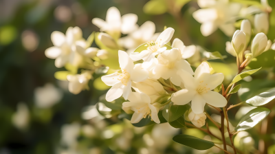 花香木林中的白色茉莉花摄影图