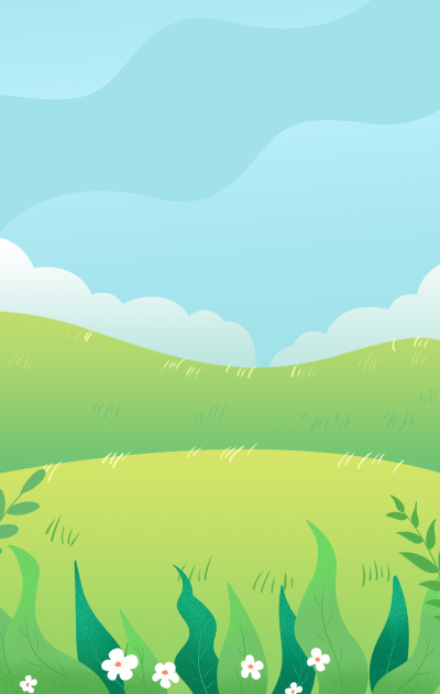 田野草地绿叶草丛山坡蓝天白云背景