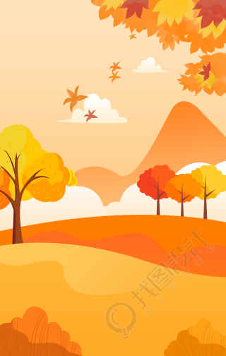 秋天秋季立秋枫叶落叶树叶山丘背景