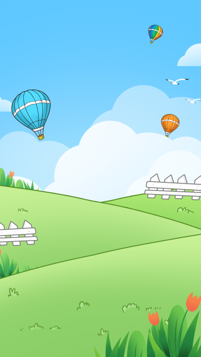 春天踏青热气球蓝天白云飞鸟栅栏草地背景