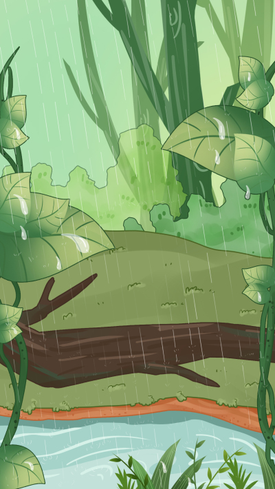 河流河岸草丛灌木丛下雨小雨滴树叶背景