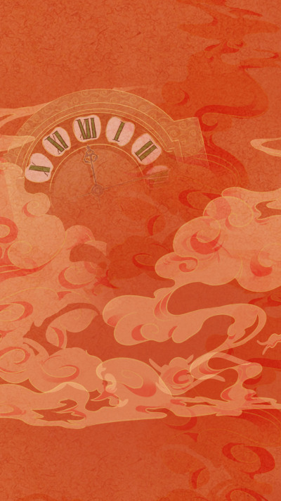 钟表祥云中国风红色节日背景