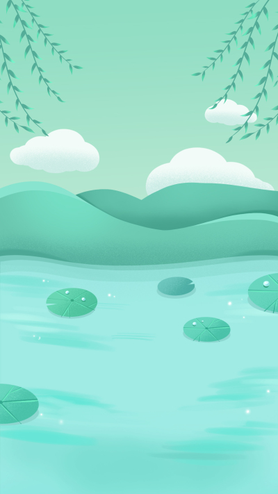 清新绿色荷塘柳叶背景