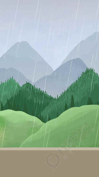 清明节下雨绿色高山背景
