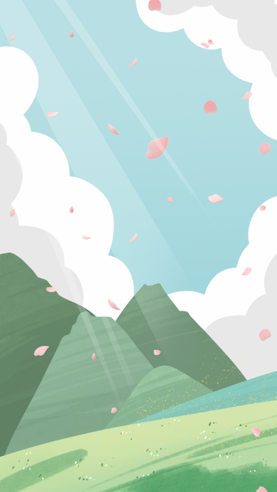 春游户外高山白云花瓣背景