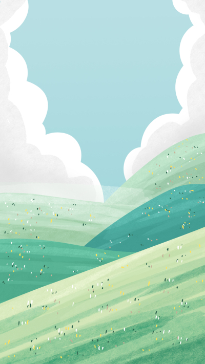 春游户外山坡白云背景