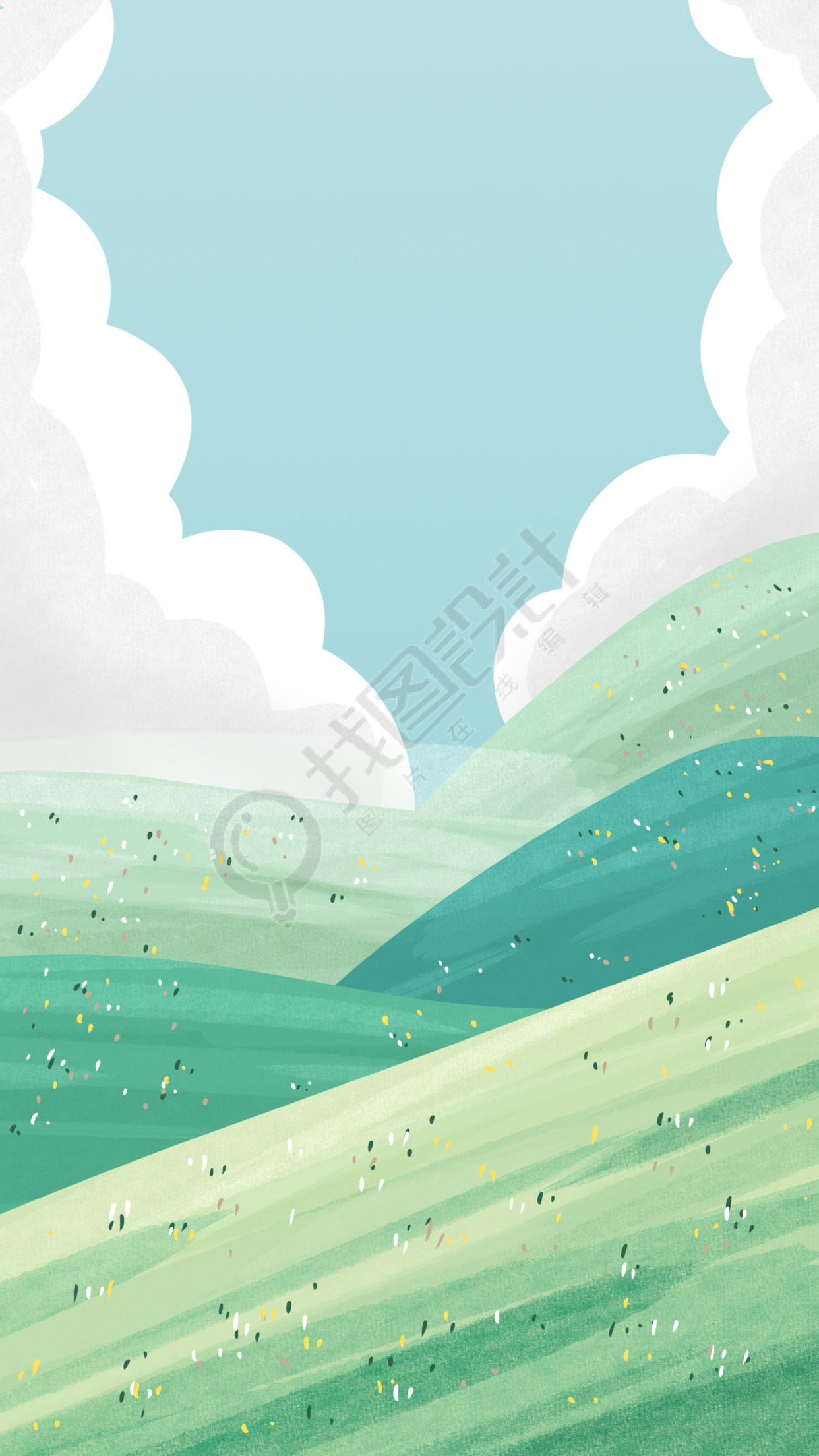 春游户外山坡白云背景