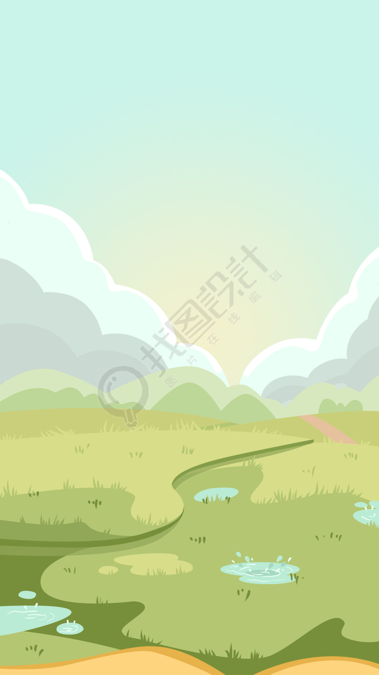 清新草地白云背景
