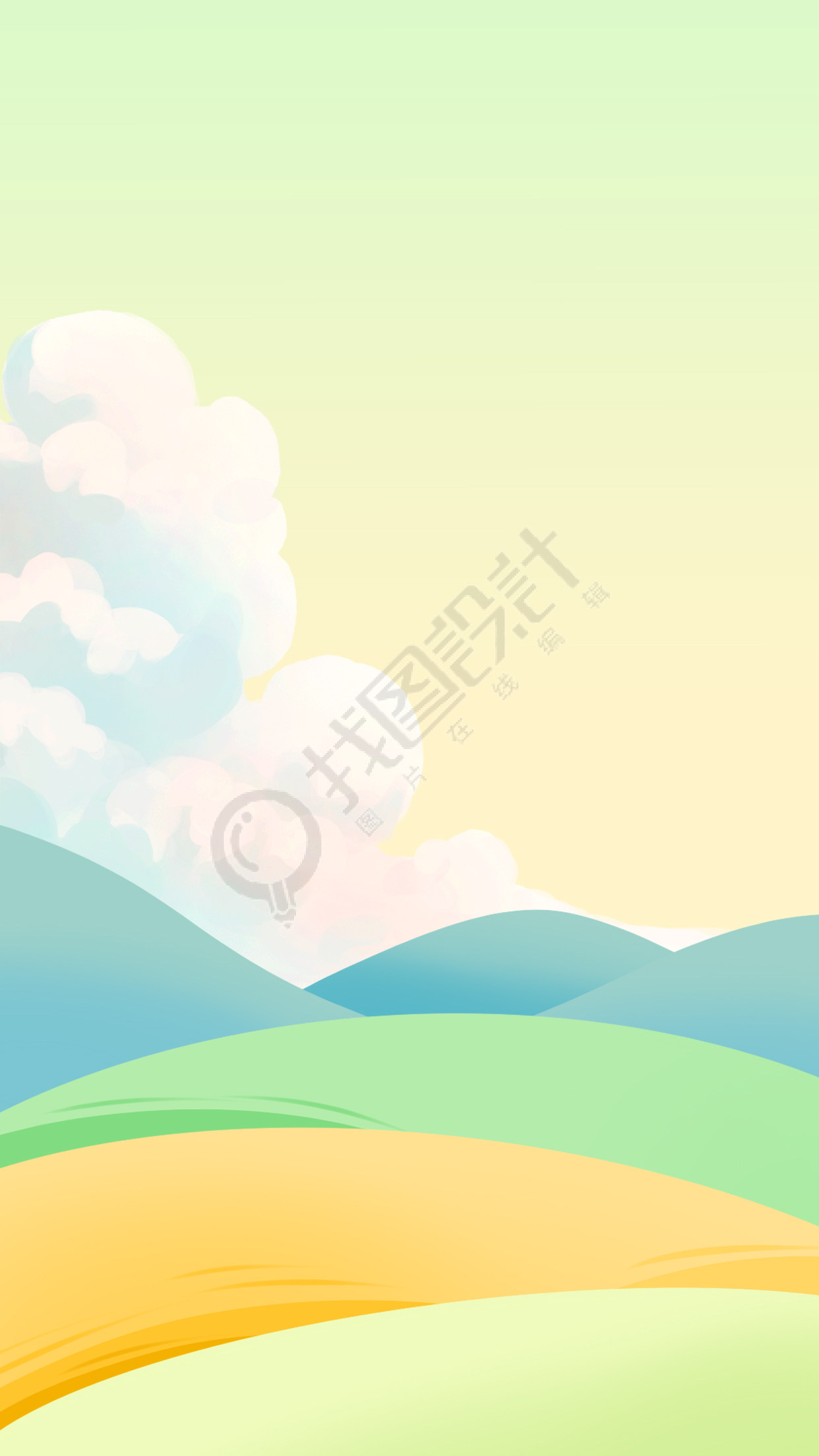 草地山坡白云背景