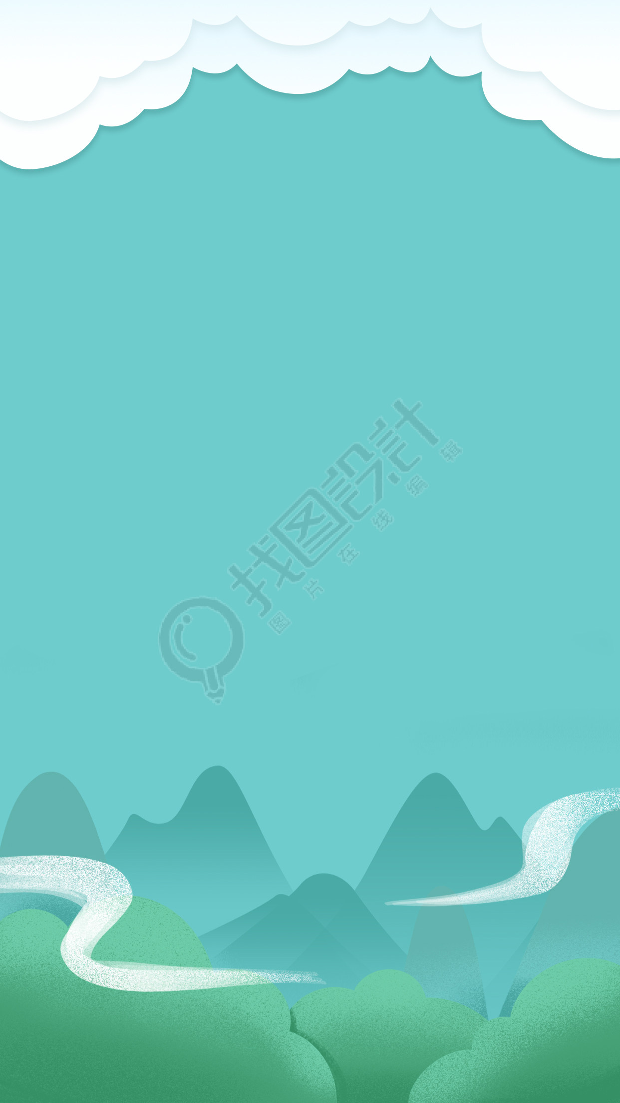 青色白云山水背景