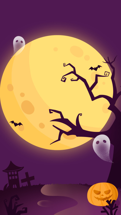 万圣节背景南瓜怪物万圣节枯木月亮