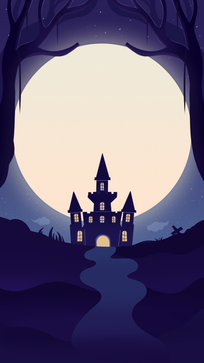 月亮城堡背景万圣节背景幽灵古堡