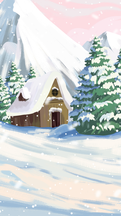 小雪木屋雪地松树