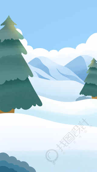雪地雪山松树背景