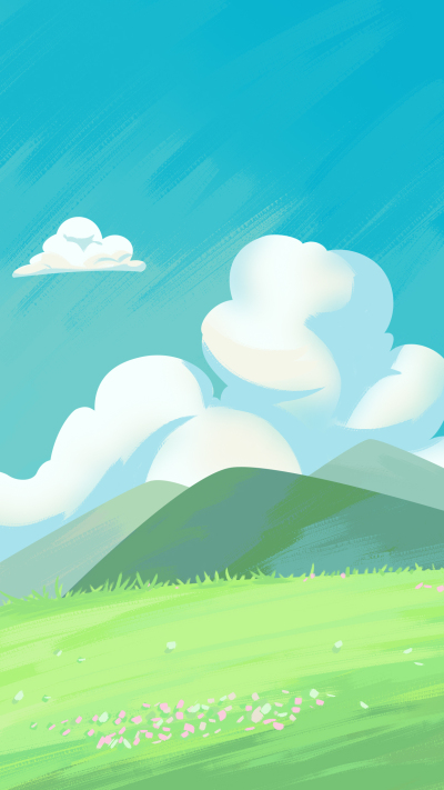 手绘春天蓝天白云唯美背景